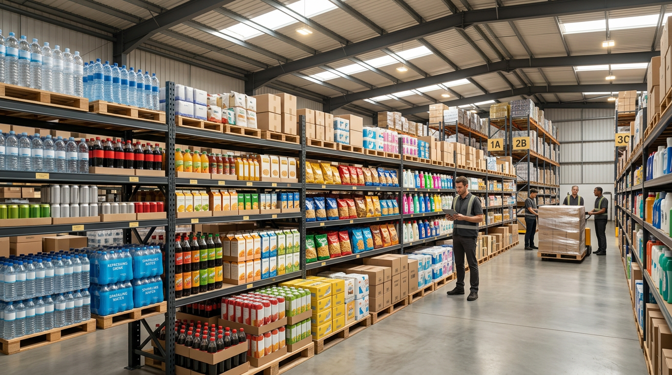 nano banana 2 create a realistic premium commercial image representing fmcg sourcing show a clean 2